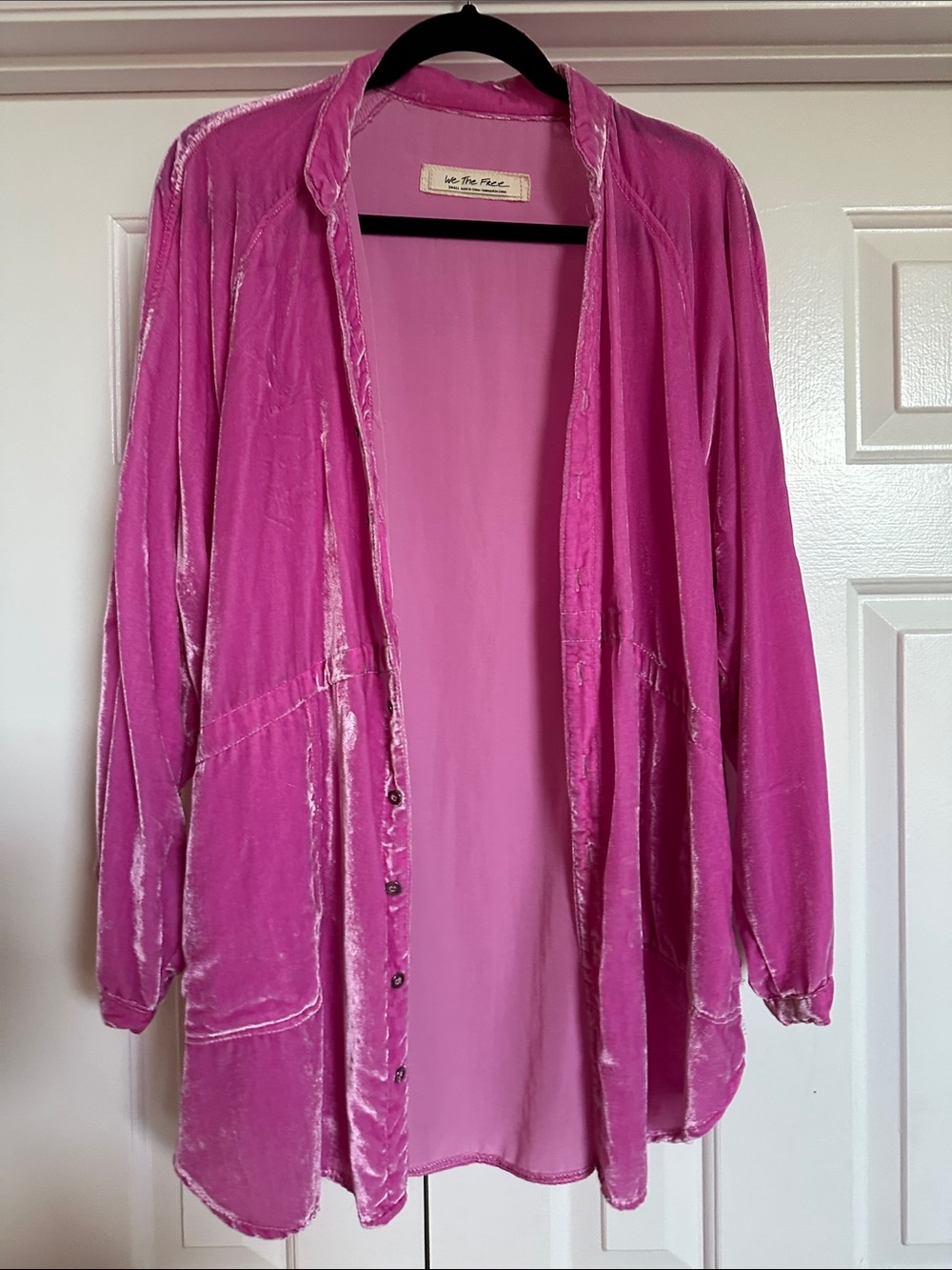 We The Free Pink Velvet Open-Front Tunic Cardigan